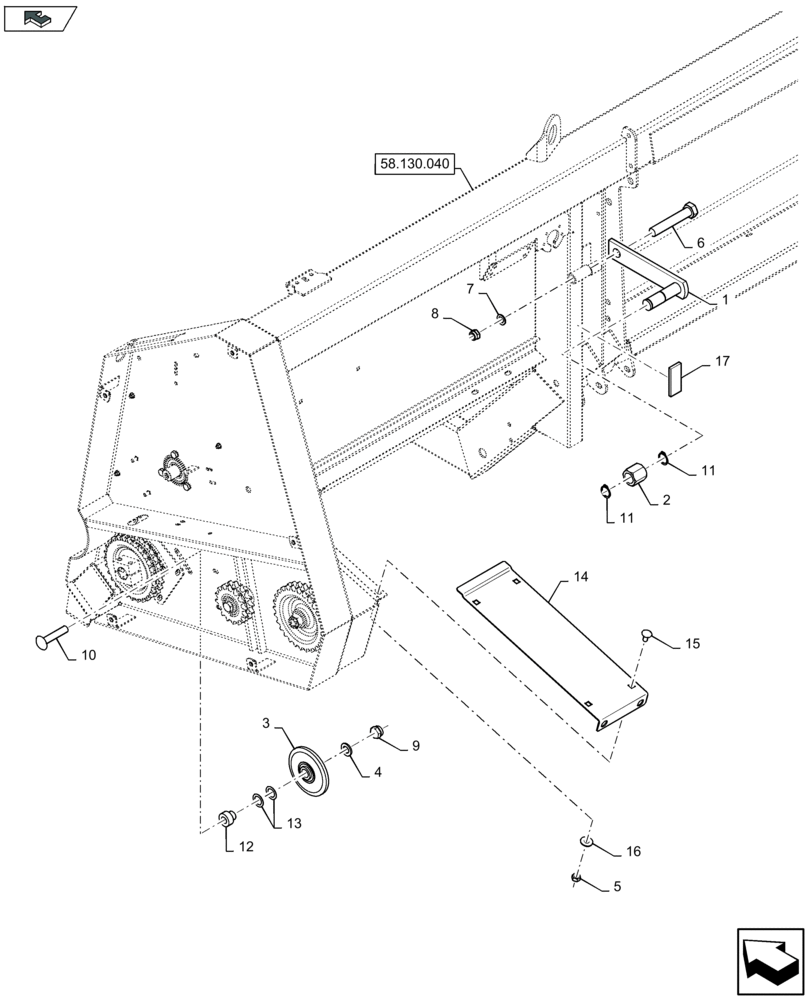 Схема запчастей Case IH 2606XR - (58.224.010) - HEADER DRIVE, TENSIONER (58) - ATTACHMENTS/HEADERS