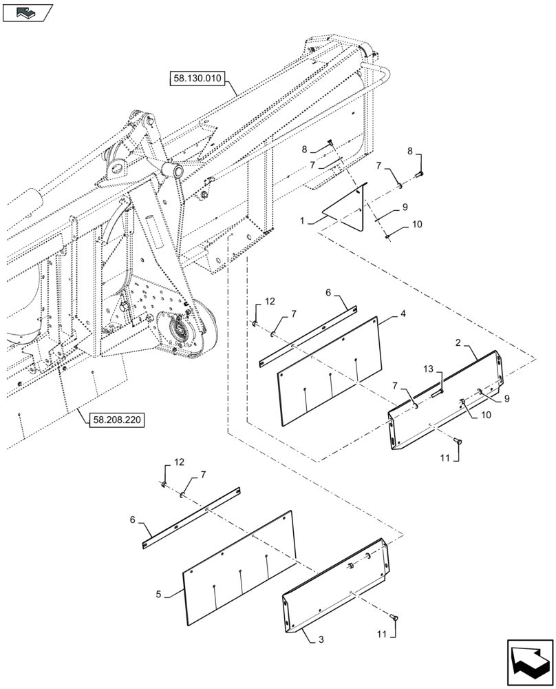 Схема запчастей Case IH 2608XF - (58.208.230) - CHOPPER SHIELDINGS, RH (58) - ATTACHMENTS/HEADERS