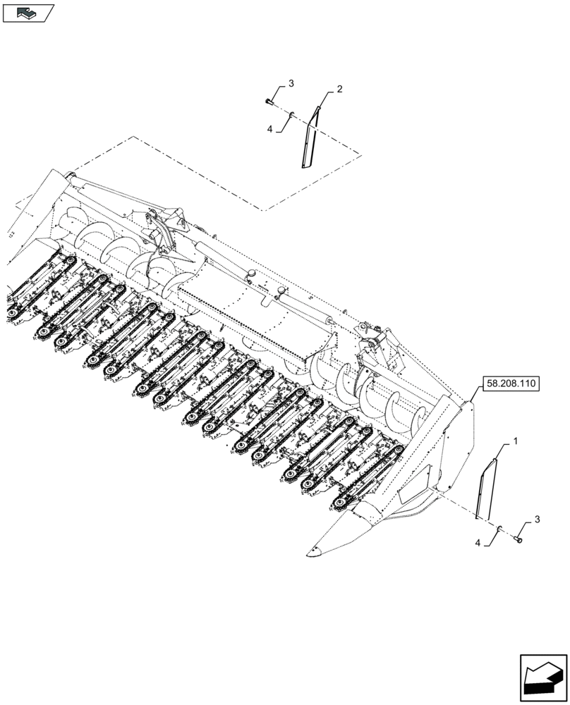 Схема запчастей Case IH 2608XF - (58.208.310) - SIDE PROTECTION (58) - ATTACHMENTS/HEADERS