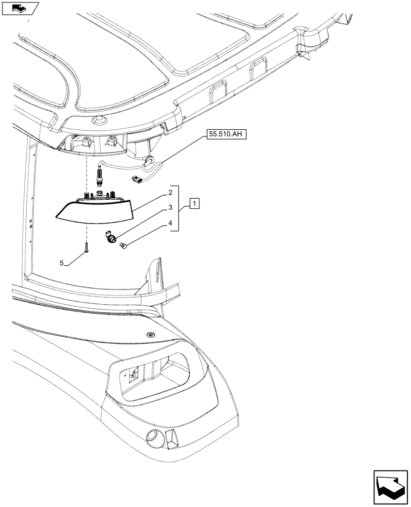 Схема запчастей Case IH FARMALL 105U - (55.404.BM[02]) - STD + VAR - 332717, 391713 - ROAD LIGHT, REAR, W/ CAB, NA (55) - ELECTRICAL SYSTEMS