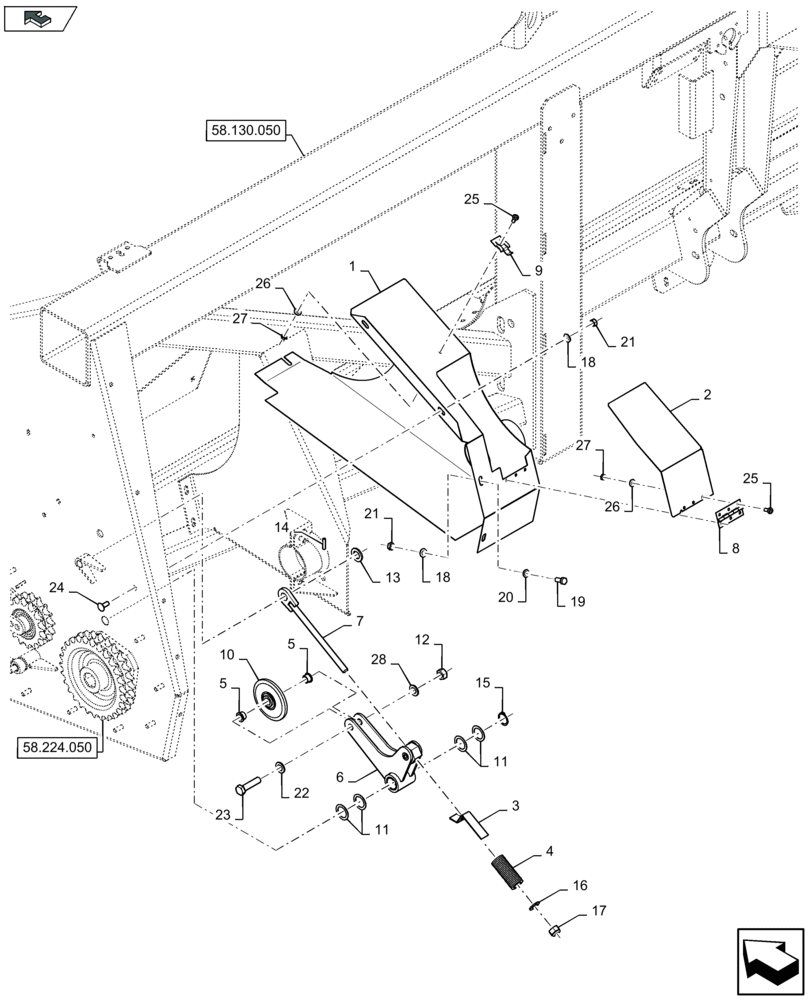 Схема запчастей Case IH 2608XR - (58.224.060) - HEADER DRIVE - TENSIONER (58) - ATTACHMENTS/HEADERS