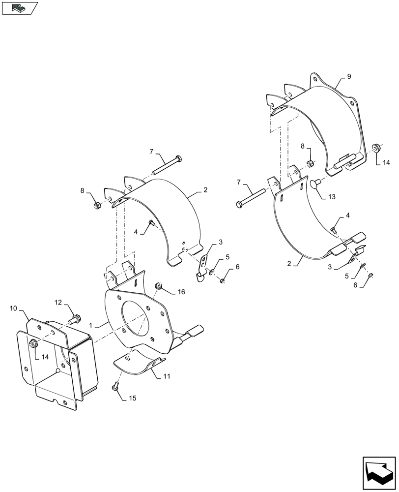 Схема запчастей Case IH 2606XR - (58.224.410) - PTO SHIELD KIT FOR MIDRANGE COMBINES (58) - ATTACHMENTS/HEADERS