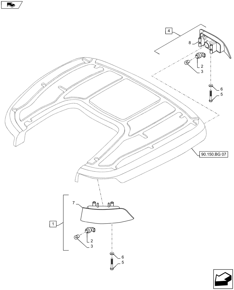 Схема запчастей Case IH MAXXUM 140 - (55.404.CL[01]) - VAR - 330007, 335007, 743726, 331520, 743729 + STD - FLASHER LIGHTS - ROOF - NAR (55) - ELECTRICAL SYSTEMS