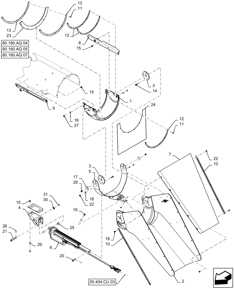 Схема запчастей Case IH 7230 - (80.180.AQ[03]) - VAR - 425344 - DISCHARGE SPOUT, PIVOT (80) - CROP STORAGE/UNLOADING