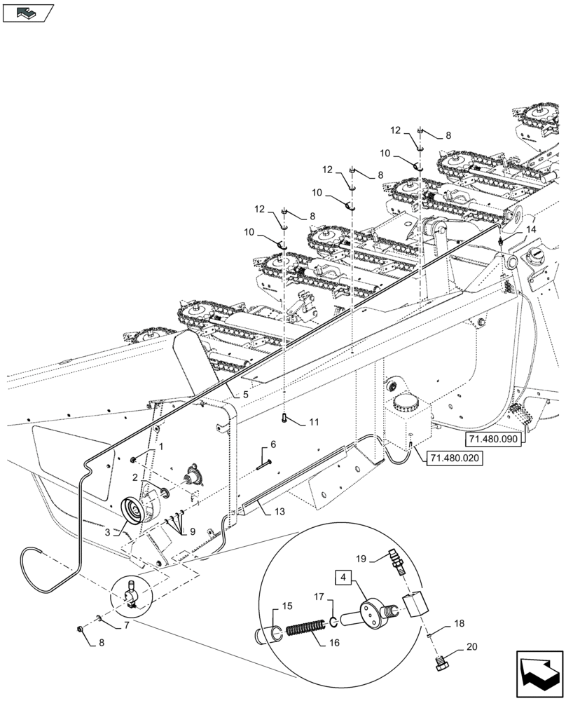 Схема запчастей Case IH 2608XF - (71.480.010) - GREASE KIT, LH (71) - LUBRICATION SYSTEM