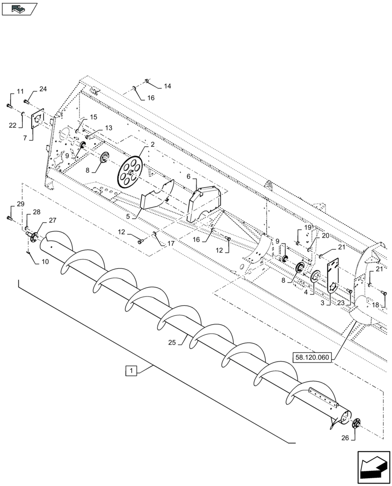 Схема запчастей Case IH 2612XR - (58.120.050) - AUGER, RH (58) - ATTACHMENTS/HEADERS