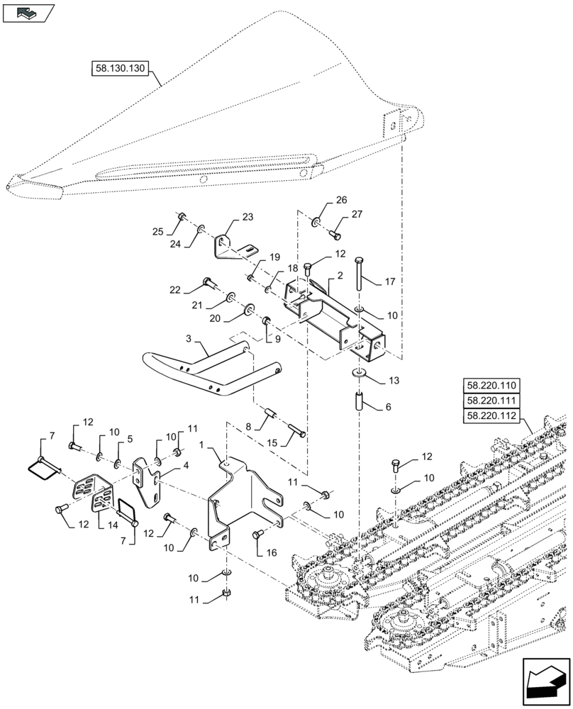 Схема запчастей Case IH 2612XR - (58.130.110) - END DIVIDER MOUNT, RH - D586 (58) - ATTACHMENTS/HEADERS