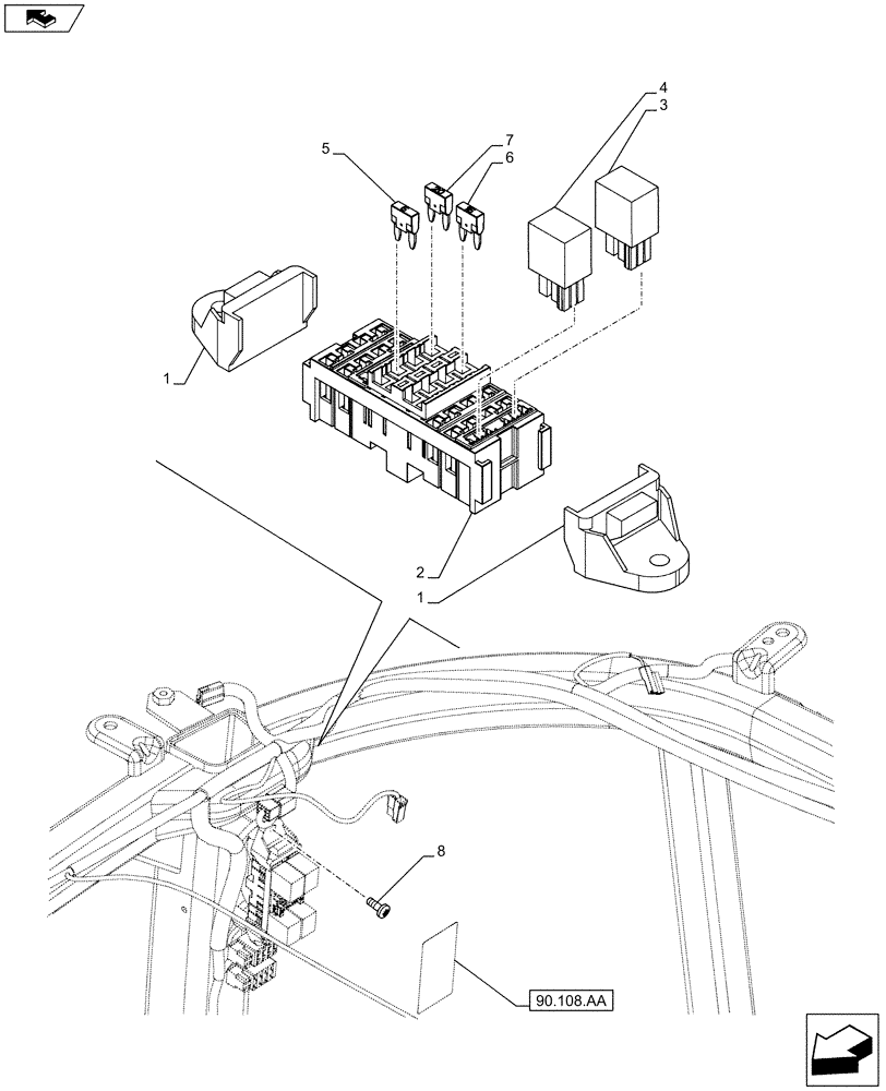 Схема запчастей Case IH FARMALL 105C - (55.100.DO[03]) - VAR - 391754, 336754 - FUSE BOX, FUSE HOLDER, RELAY, CAB ROOF (55) - ELECTRICAL SYSTEMS