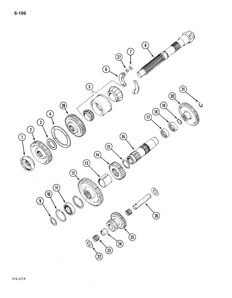 Схема запчастей Case IH 385 - (6-196) - RANGE TRANSMISSION, IN REAR FRAME, MFD TRACTOR P.I.N. 18001 AND AFTER (06) - POWER TRAIN