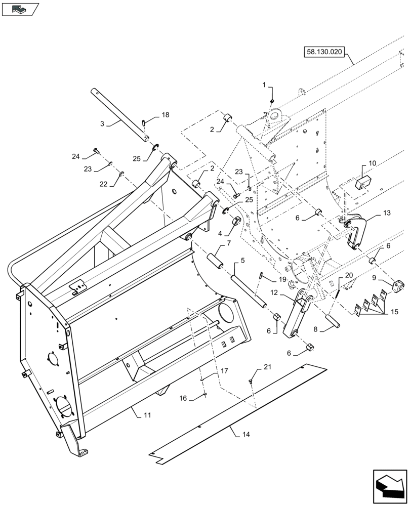 Схема запчастей Case IH 2608XF - (58.130.010) - HEADER FRAME, RH (58) - ATTACHMENTS/HEADERS