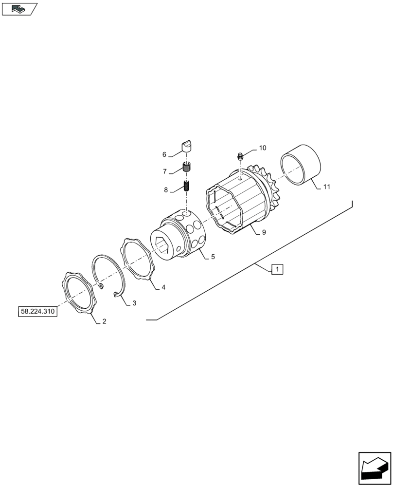 Схема запчастей Case IH 2608XF - (58.224.310) - ROW UNIT DRIVES, SAFETY CLUTCH (58) - ATTACHMENTS/HEADERS