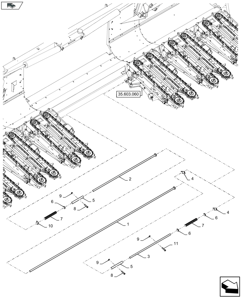 Схема запчастей Case IH 2608XF - (58.216.010) - DECK/STRIPPER PLATES CONTROL, RODS (58) - ATTACHMENTS/HEADERS