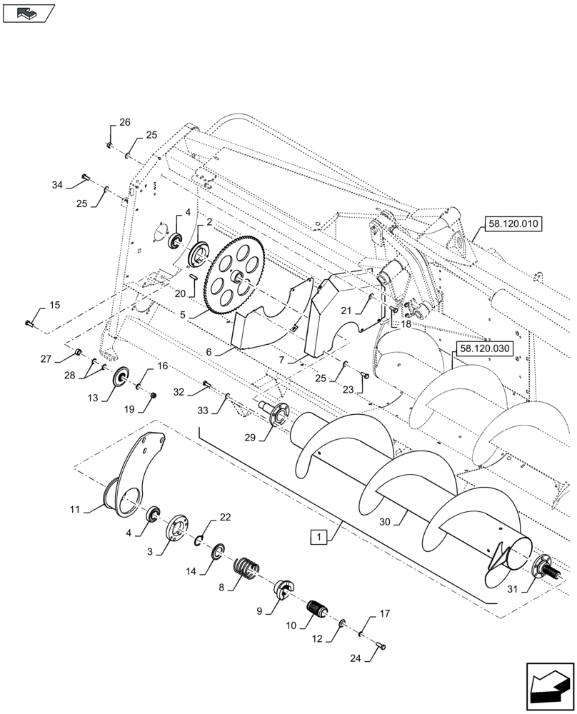 Схема запчастей Case IH 2608XF - (58.120.020) - FEEDER AUGER, RH (58) - ATTACHMENTS/HEADERS