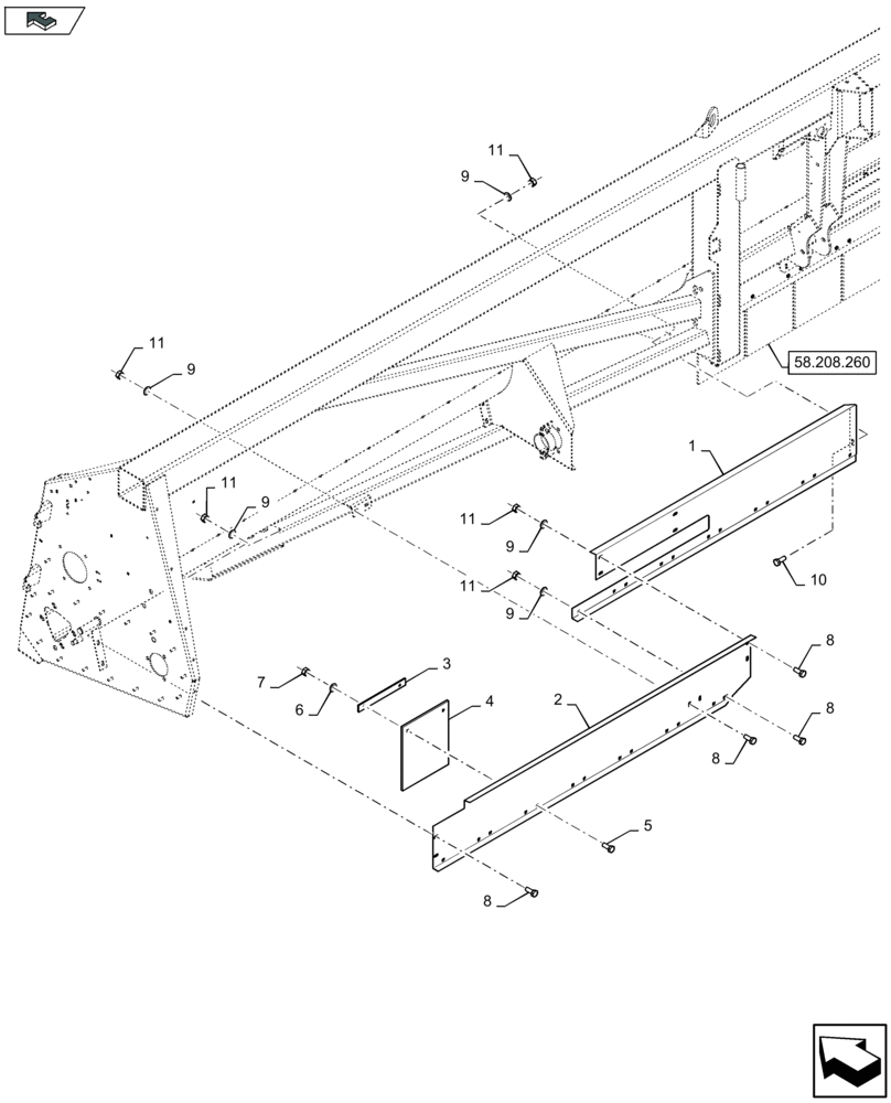 Схема запчастей Case IH 2608XR - (58.208.250) - CHOPPER SHIELDINGS, LH (58) - ATTACHMENTS/HEADERS