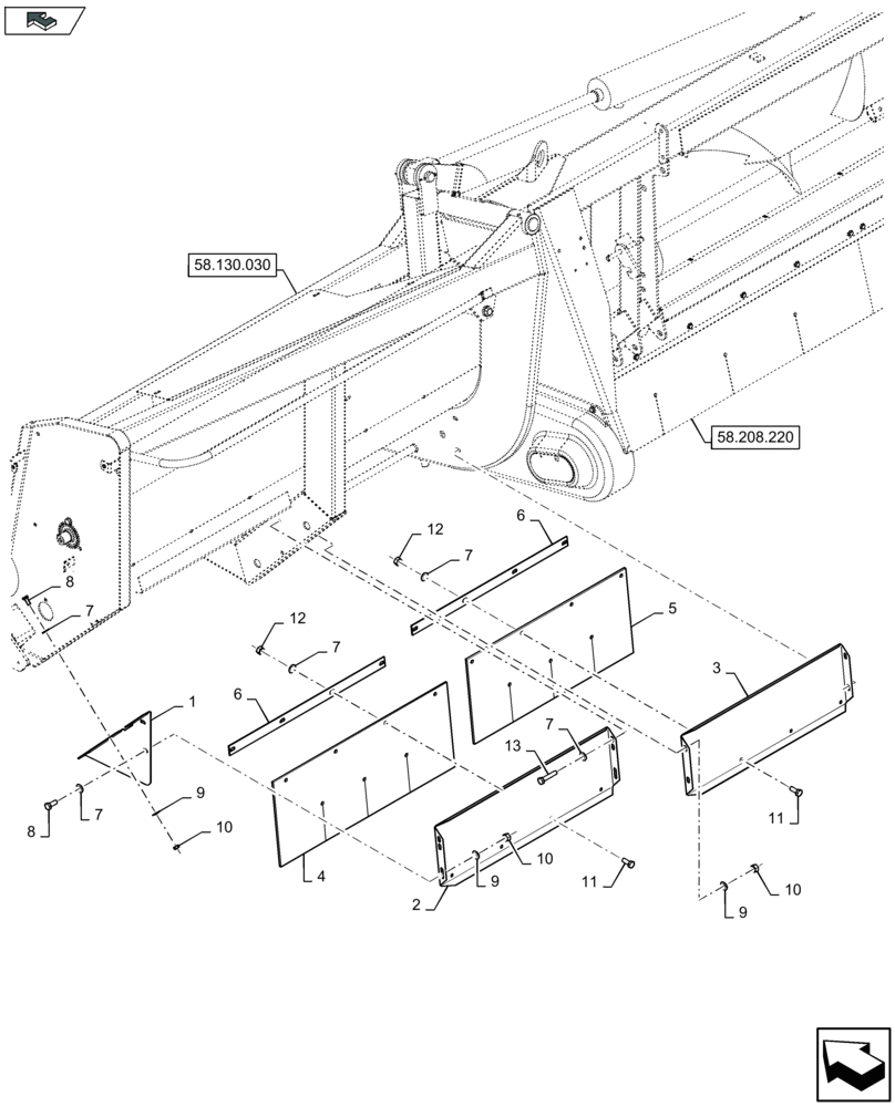 Схема запчастей Case IH 2608XF - (58.208.210) - CHOPPER SHIELDINGS, LH (58) - ATTACHMENTS/HEADERS