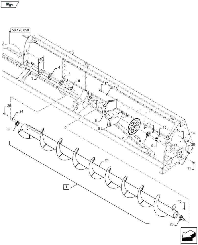 Схема запчастей Case IH 2612XR - (58.120.060) - AUGER, LH (58) - ATTACHMENTS/HEADERS