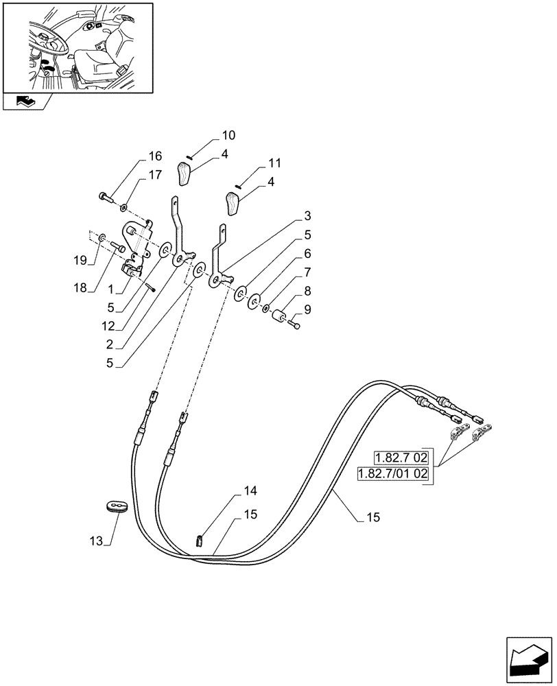 Схема запчастей Case IH FARMALL 105V - (1.92.82/01[02]) - 2 REMOTE VALVES - LEVER AND KNOB (10) - OPERATORS PLATFORM/CAB