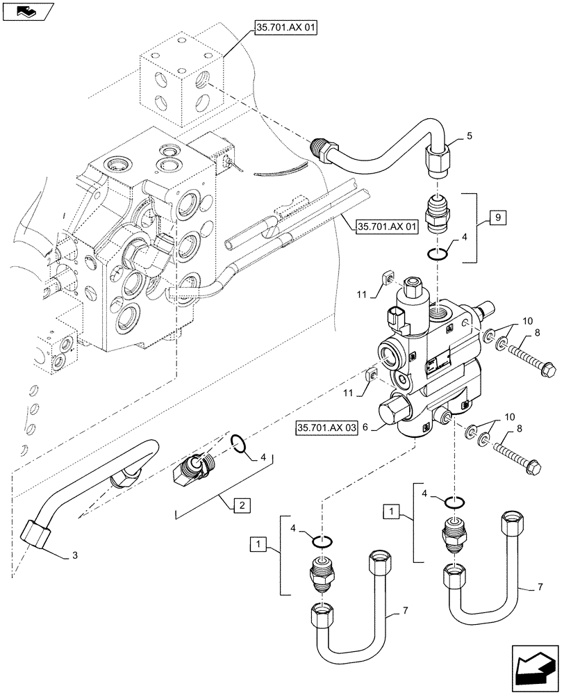 Схема запчастей Case IH SR130 - (35.701.BU[02]) - BUCKET SELF LEVELING (35) - HYDRAULIC SYSTEMS