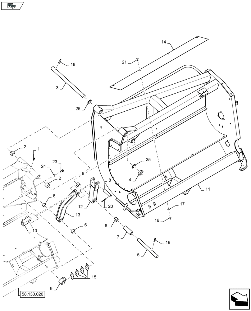 Схема запчастей Case IH 2608XF - (58.130.030) - HEADER FRAME, LH (58) - ATTACHMENTS/HEADERS