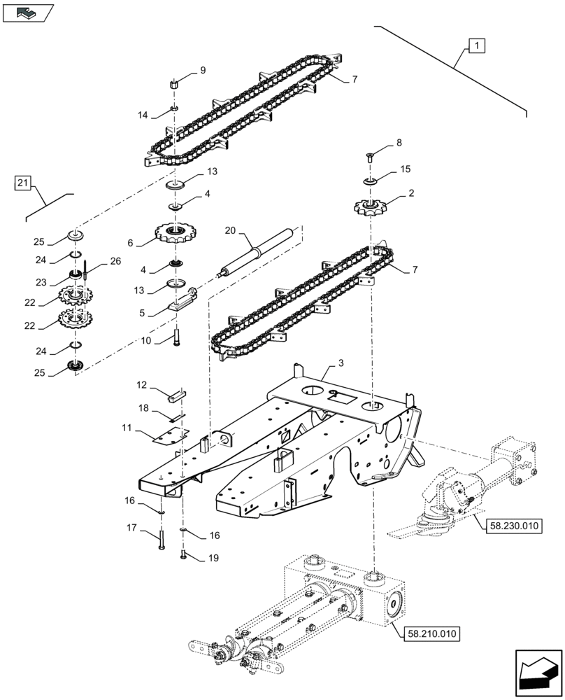 Схема запчастей Case IH 2608XF - (58.220.120) - ROW UNIT, CHAIN AND SPROCKETS - C599 (58) - ATTACHMENTS/HEADERS