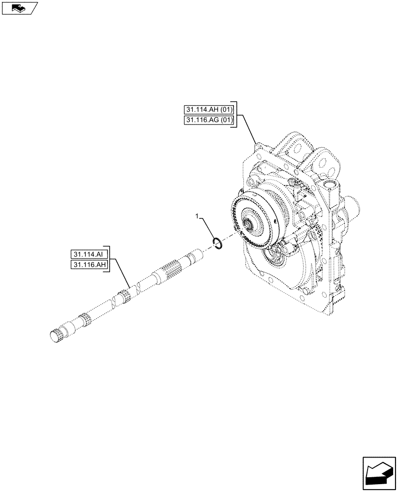 Схема запчастей Case IH MAXXUM 130 - (31.101.AB) - VAR - 390283 - REAR PTO ASSY, RING (31) - IMPLEMENT POWER TAKE OFF