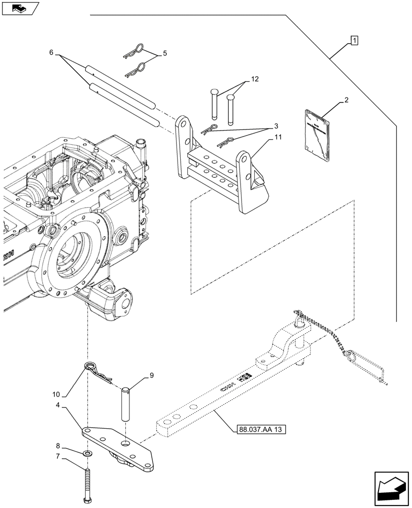 Схема запчастей Case IH FARMALL 115U - (88.037.AA[12]) - DIA KIT - SWINGING DRAWBAR W/33MM HOLE - ISO (88) - ACCESSORIES