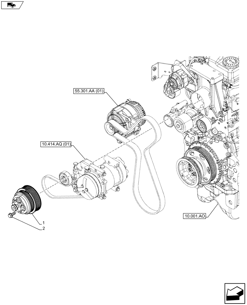 Схема запчастей Case IH MAXXUM 120 - (50.200.AA) - VAR - 330643, 390643 - A/C COMPRESSOR, PULLEY (50) - CAB CLIMATE CONTROL