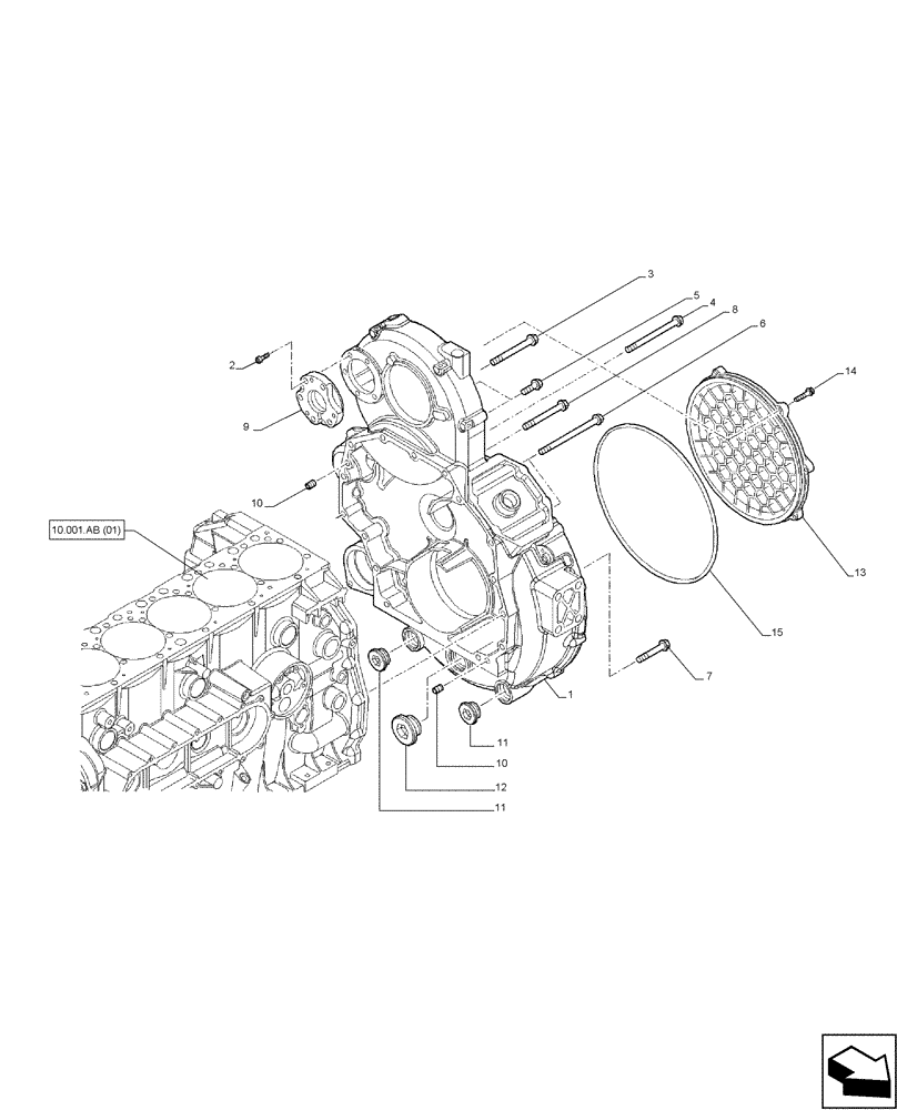 Схема запчастей Case IH F2CFA613A E001 - (10.102.BB) - ENGINE BLOCK REAR COVER (10) - ENGINE