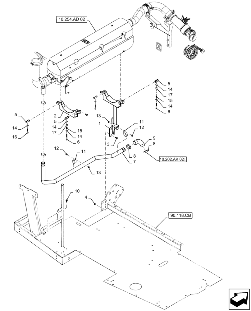 Схема запчастей Case IH 7230 - (10.254.AD[03]) - EXHAUST/MUFFLER 7230 T4 (10) - ENGINE