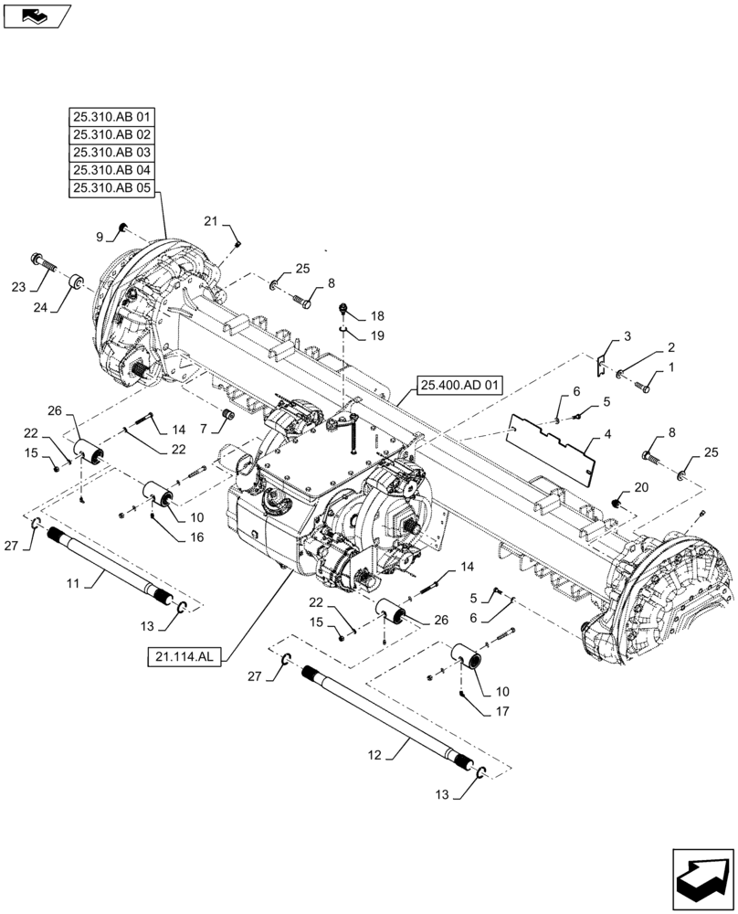 Схема запчастей Case IH 9230 - (25.400.AD[04]) - FRONT AXLE, DRIVE SHAFT (25) - FRONT AXLE SYSTEM