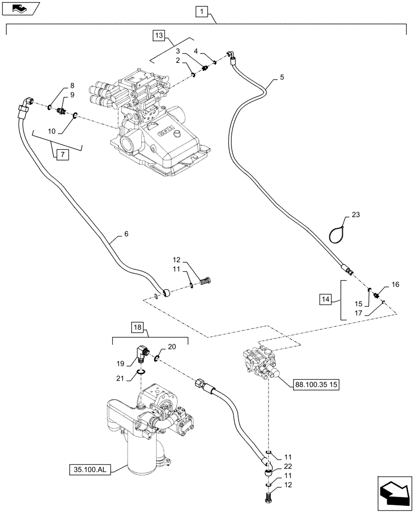 Схема запчастей Case IH MAXXUM 120 - (88.100.35[16]) - DIA KIT - 2 MECHANICAL MID MOUNTED VALVES FOR FD - DELIVERY AND PILOT PIPES (88) - ACCESSORIES