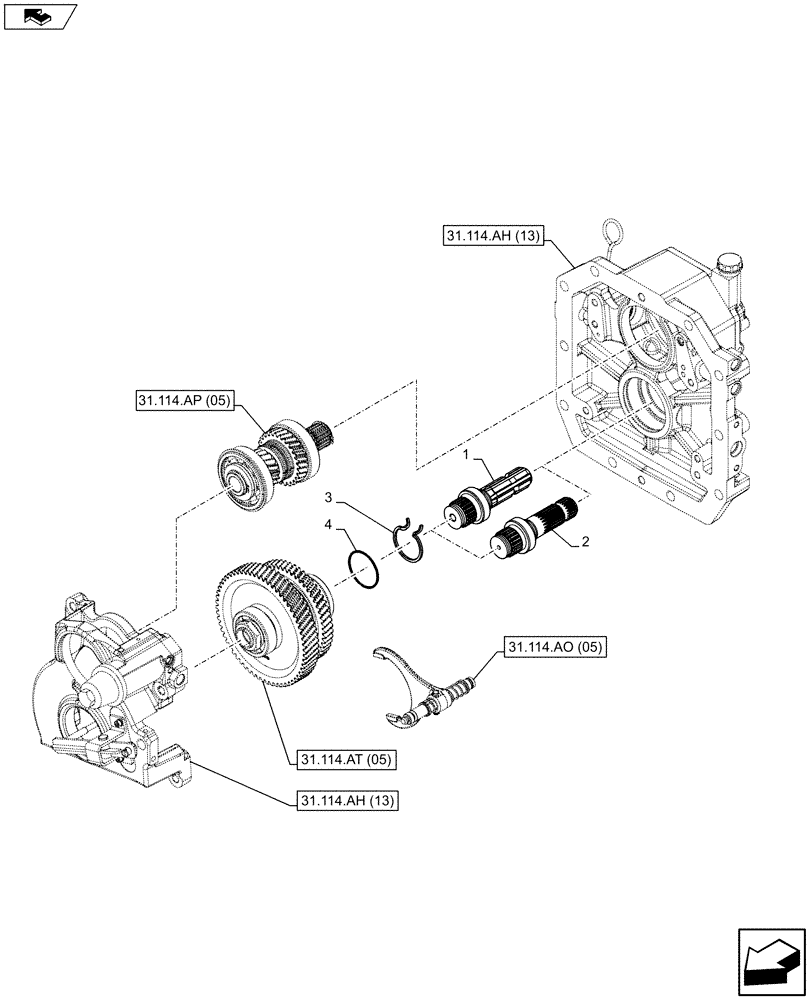 Схема запчастей Case IH FARMALL 115C - (31.114.AF[03]) - VAR - 743594 - PTO 540/1000 RPM, HYDRAULIC, OUTPUT SHAFT, DUAL SPEED - NA (31) - IMPLEMENT POWER TAKE OFF