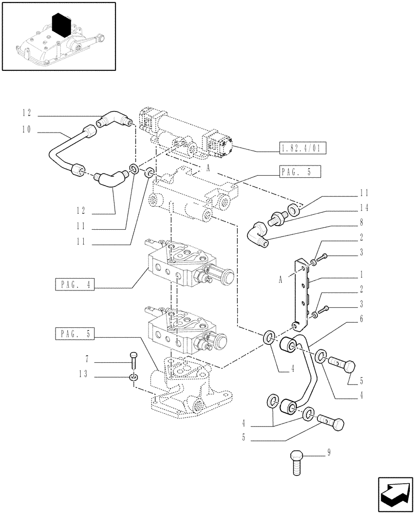 Схема запчастей Case IH JX1070N - (1.82.7/01[06]) - (VAR.821-832) ELECTRONIC LIFT (OPEN CENTER) - EXTRA EXTERNAL CONTROL VALVE AND PIPES, QUICKCOUPLINGS - D5484 (07) - HYDRAULIC SYSTEM