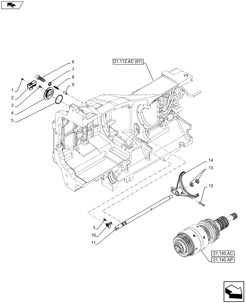 Схема запчастей Case IH MAXXUM 130 - (21.140.AM) - VAR - 390283 - TRANSMISSION, RANGE, FORK (21) - TRANSMISSION