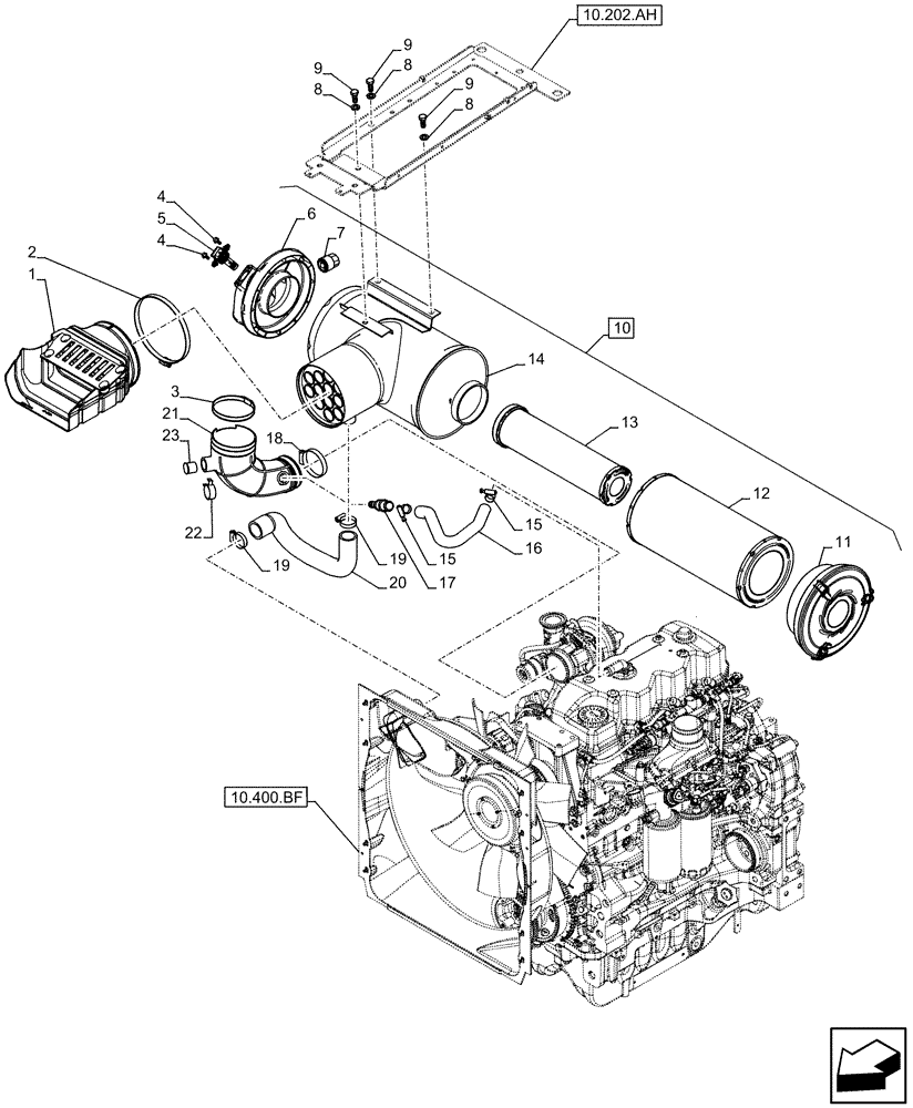 Схема запчастей Case IH MAXXUM 130 - (10.202.AB[01]) - VAR - 330189, 332189, 743763 - AIR CLEANER & INTAKE PARTS (10) - ENGINE