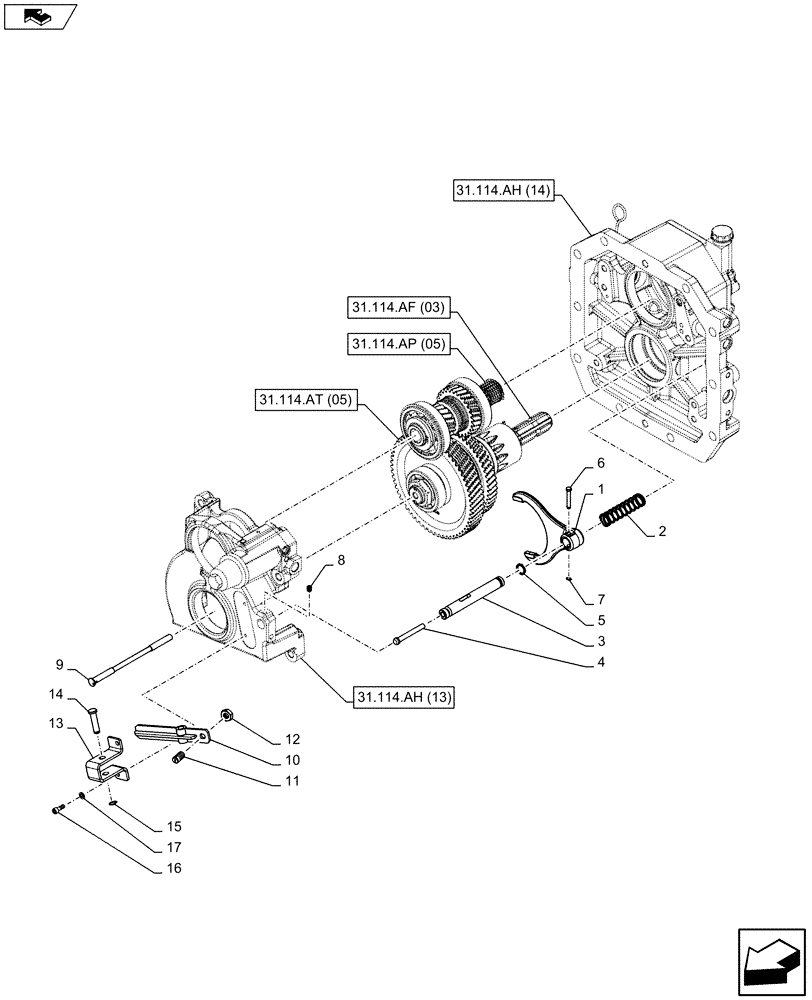 Схема запчастей Case IH FARMALL 115C - (31.114.AO[05]) - VAR - 743594 - PTO 540/1000 RPM, HYDRAULIC, SHIFTER FORK - NA (31) - IMPLEMENT POWER TAKE OFF