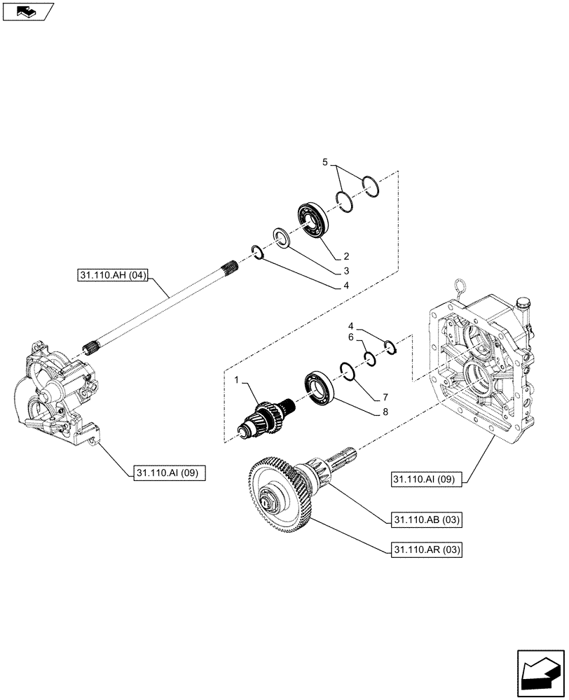 Схема запчастей Case IH FARMALL 115C - (31.110.AK[03]) - VAR - 743565 - PTO 540 RPM, HYDRAULIC, DRIVE GEAR SHAFT (31) - IMPLEMENT POWER TAKE OFF