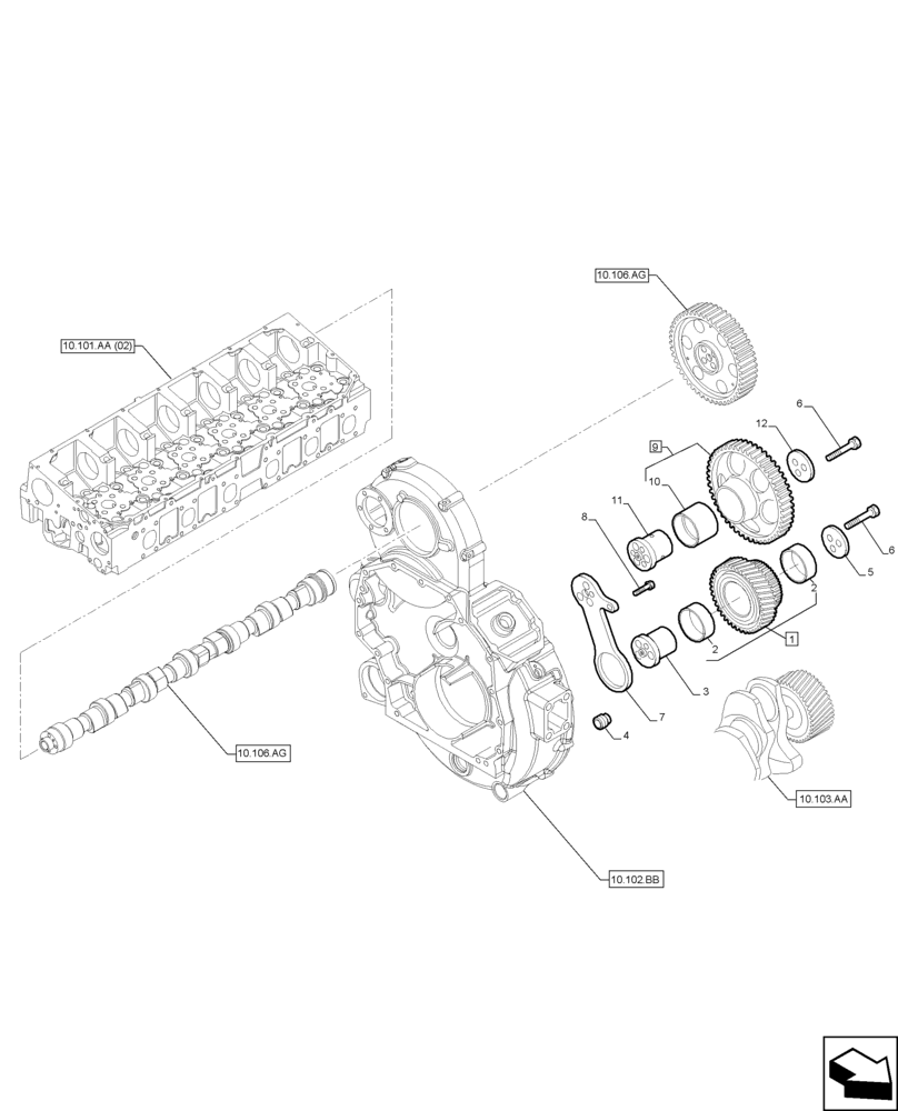 Схема запчастей Case IH F2CFA613A E001 - (10.103.AD) - GEAR, TIMING CONTROL (10) - ENGINE