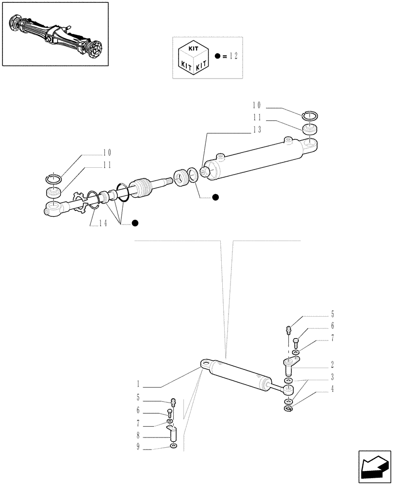 Схема запчастей Case IH JX1080U - (1.40. 0/07[02]) - FRONT AXLE 4WD - CYLINDER: PARTS (04) - FRONT AXLE & STEERING