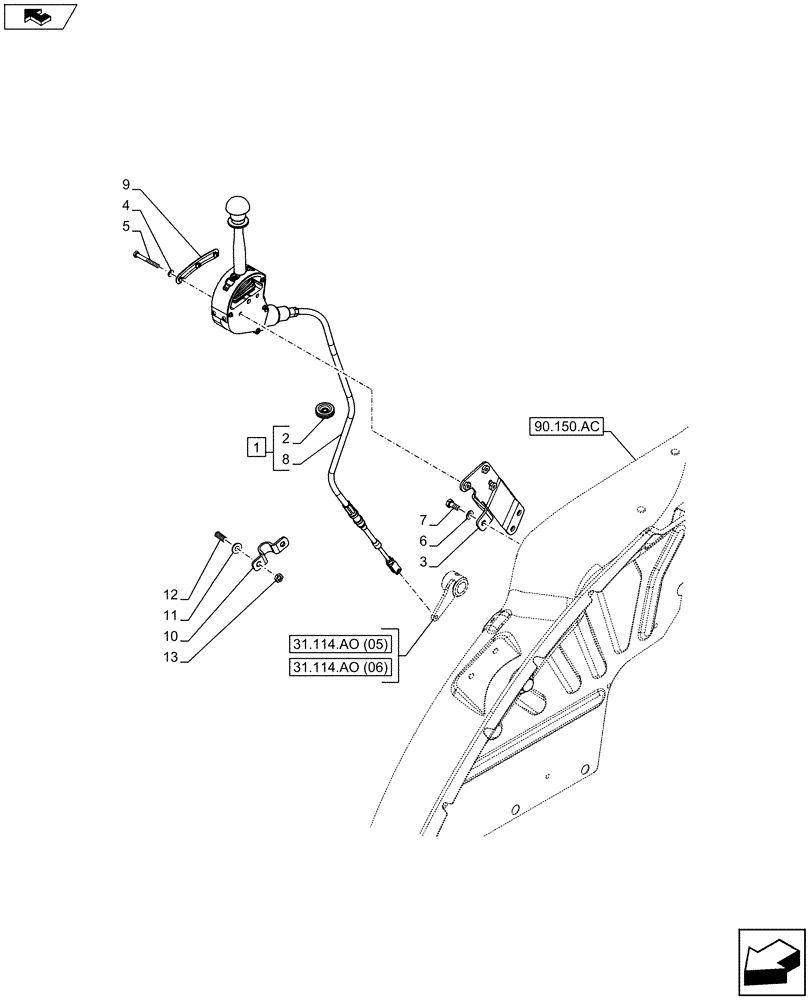 Схема запчастей Case IH FARMALL 85C - (31.101.AC[06]) - VAR - 743768 - PTO, SPEED CHANGE LEVER (31) - IMPLEMENT POWER TAKE OFF