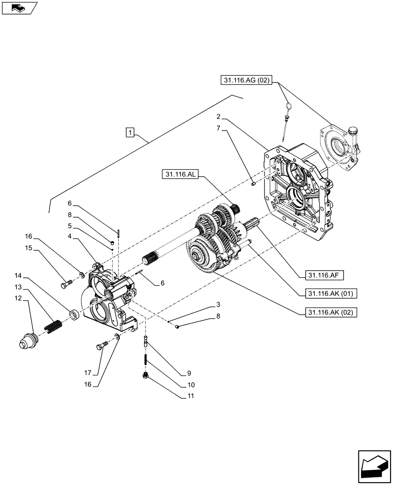 Схема запчастей Case IH FARMALL 115C - (31.116.AG[07]) - VAR - 743768 - PTO 540/540E/1000 RPM, HYDRAULIC, CASING (31) - IMPLEMENT POWER TAKE OFF