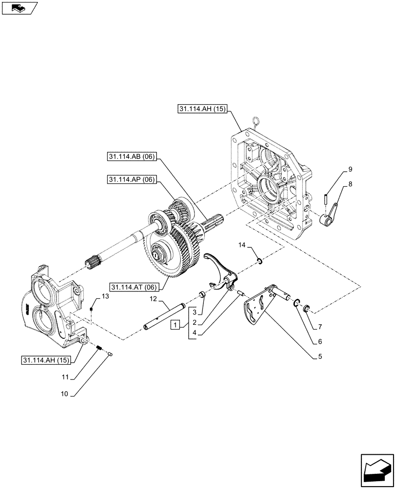 Схема запчастей Case IH FARMALL 115C - (31.114.AO[06]) - VAR - 743594 - PTO 540-540E RPM, MECHANICAL, SHIFTER FORK - ISO (31) - IMPLEMENT POWER TAKE OFF