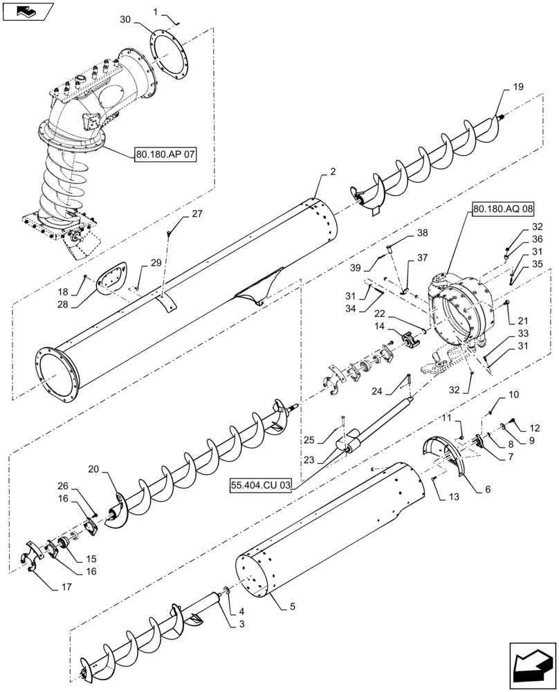 Схема запчастей Case IH 9230 - (80.180.AQ[07]) - VAR - 425353, 425356 - UNLOADING TUBE, HIGH SPEED, FOLDING (80) - CROP STORAGE/UNLOADING