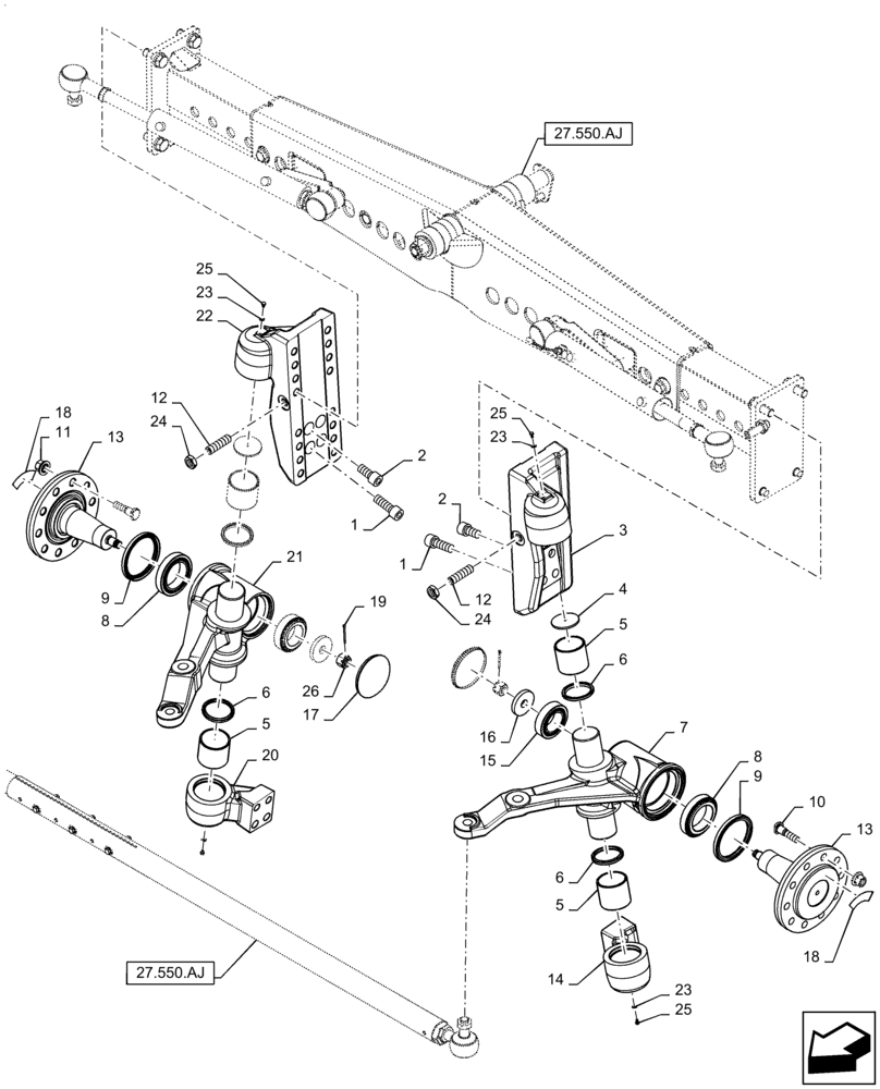 Схема запчастей Case IH 7240 - (27.550.AM) - VAR - 722305, 425256 - REAR AXLE, STEERING KNUCKLE, HUB, STANDARD (27) - REAR AXLE SYSTEM