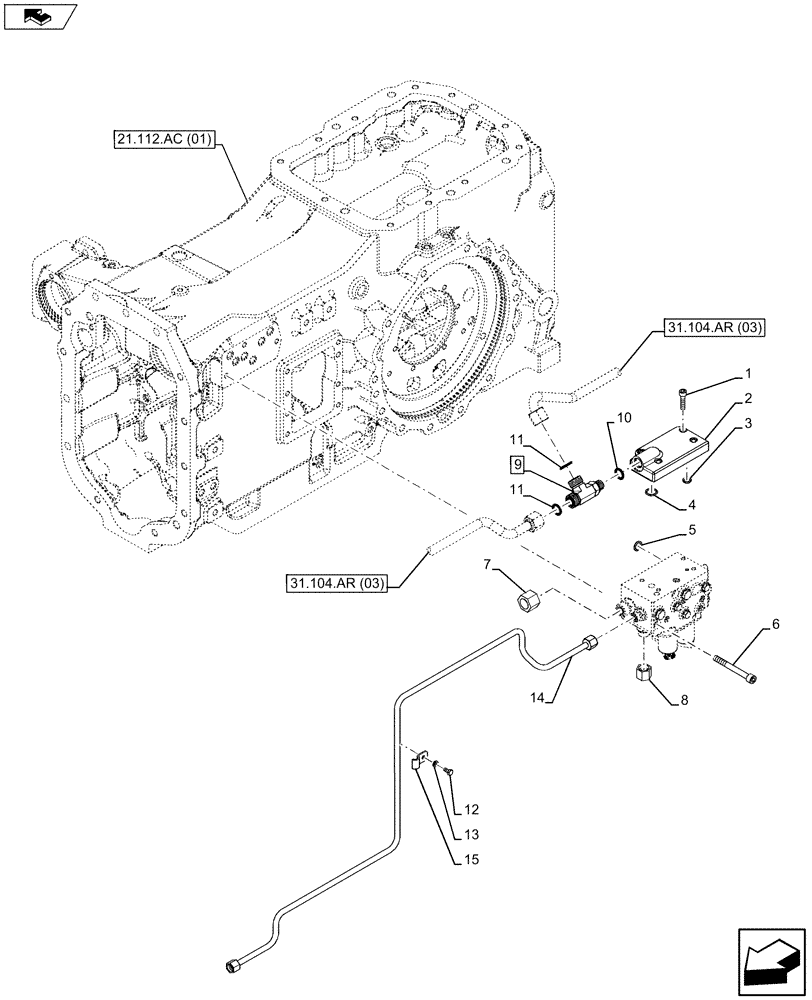 Схема запчастей Case IH MAXXUM 120 - (31.104.AR[01]) - VAR- 390283 - PTO CLUTCH, CONTROL VALVE (31) - IMPLEMENT POWER TAKE OFF