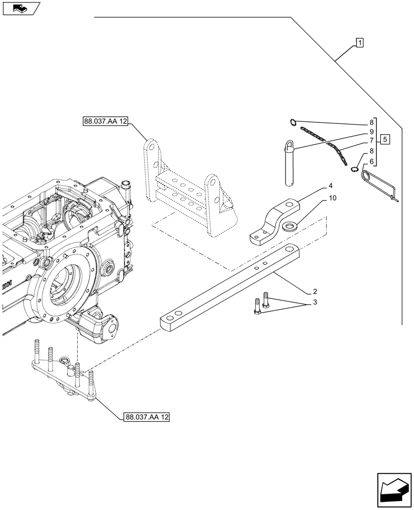 Схема запчастей Case IH FARMALL 115U - (88.037.AA[13]) - DIA KIT - SWINGING DRAWBAR W/33MM HOLE - ISO (88) - ACCESSORIES