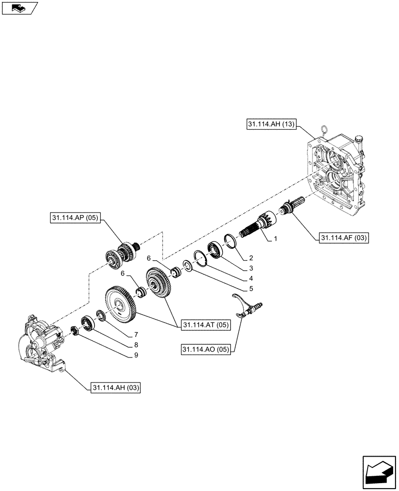 Схема запчастей Case IH FARMALL 115C - (31.114.AB[05]) - VAR - 743594 - PTO 540/1000 RPM, HYDRAULIC, DRIVEN SHAFT - NA (31) - IMPLEMENT POWER TAKE OFF