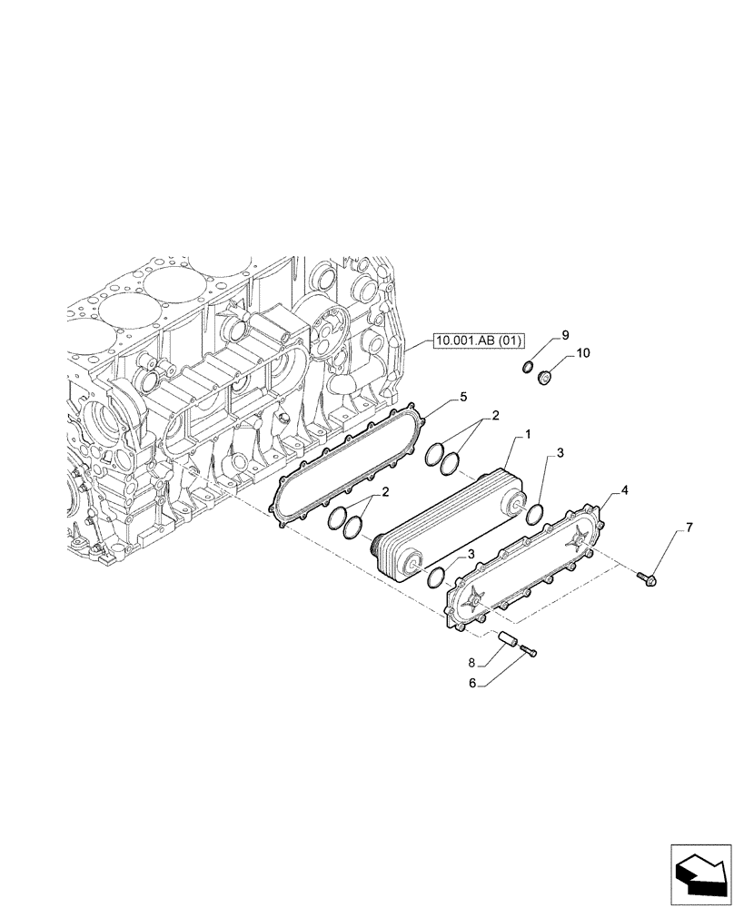 Схема запчастей Case IH F2CFA613A E001 - (10.408.AC) - WATER-OIL HEAT EXCHANGER (10) - ENGINE