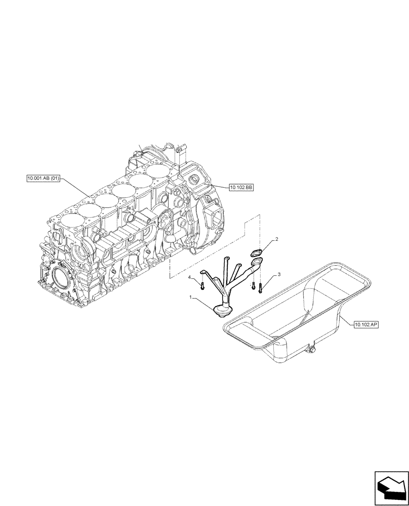 Схема запчастей Case IH F2CFA613A E001 - (10.304.AL) - OIL INLET PIPE (10) - ENGINE