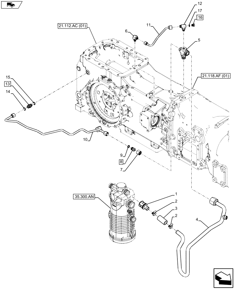 Схема запчастей Case IH MAXXUM 120 - (21.109.AD[03]) - VAR- 390283 - TRANSMISSION, COOLING SYSTEM LINE (21) - TRANSMISSION